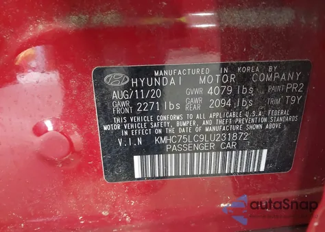 2020 Hyundai Ioniq Hybrid Se из США, поврежденный, VIN KMHC75LC9LU231872